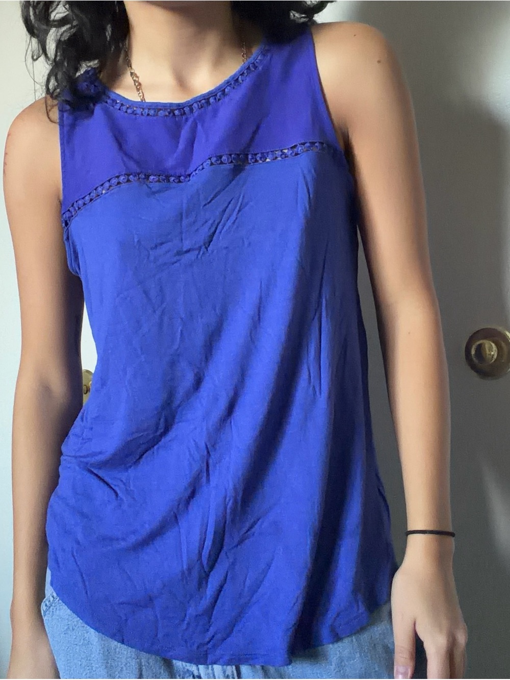 Old Navy Royal Blue Crochet-Trim Sleeveless Tank